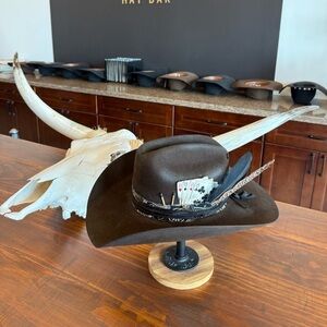 Classic Chocolate Felt Cowboy Hat with Feather and Card Trim